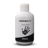 A 200mL bottle of Coast Cali liquid chalk with a white label and a black handprint design.