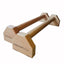 A pair of wooden parallettes with the brand 'COAST CALI' inscribed on the end blocks, designed for handstands and planches.