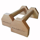 Classic 30cm wooden calisthenics parallettes with anti-slip base on white background