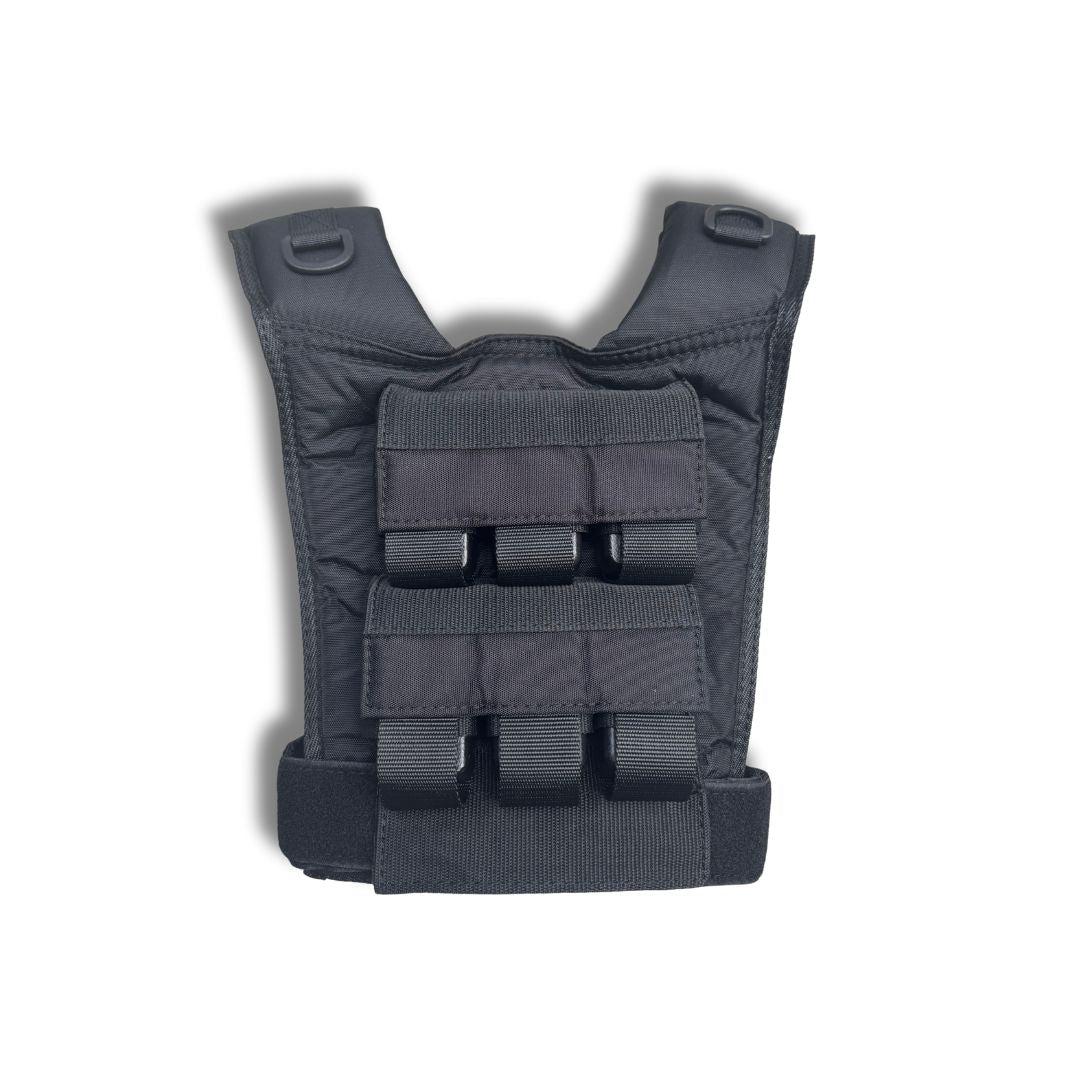 Black weight vest on a white background
