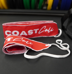 Red Calisthenics wrist wrap in gym