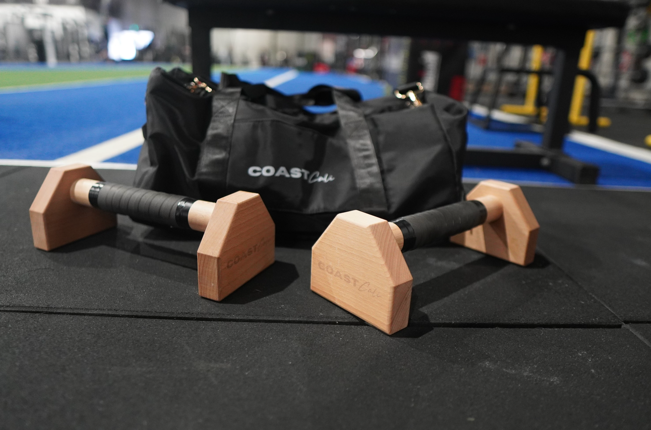 Calisthenics black duffle bag and parallettes