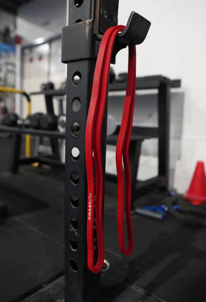 A red gym resistance band