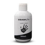 A 200mL bottle of Coast Cali liquid chalk with a white label and a black handprint design.