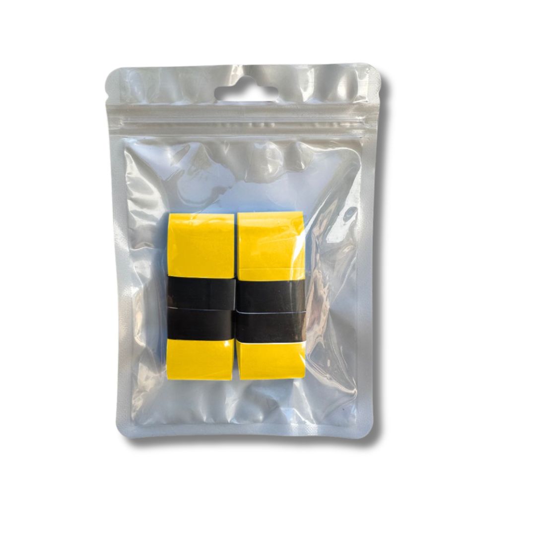 Yellow parallette grip tape in packet with white background
