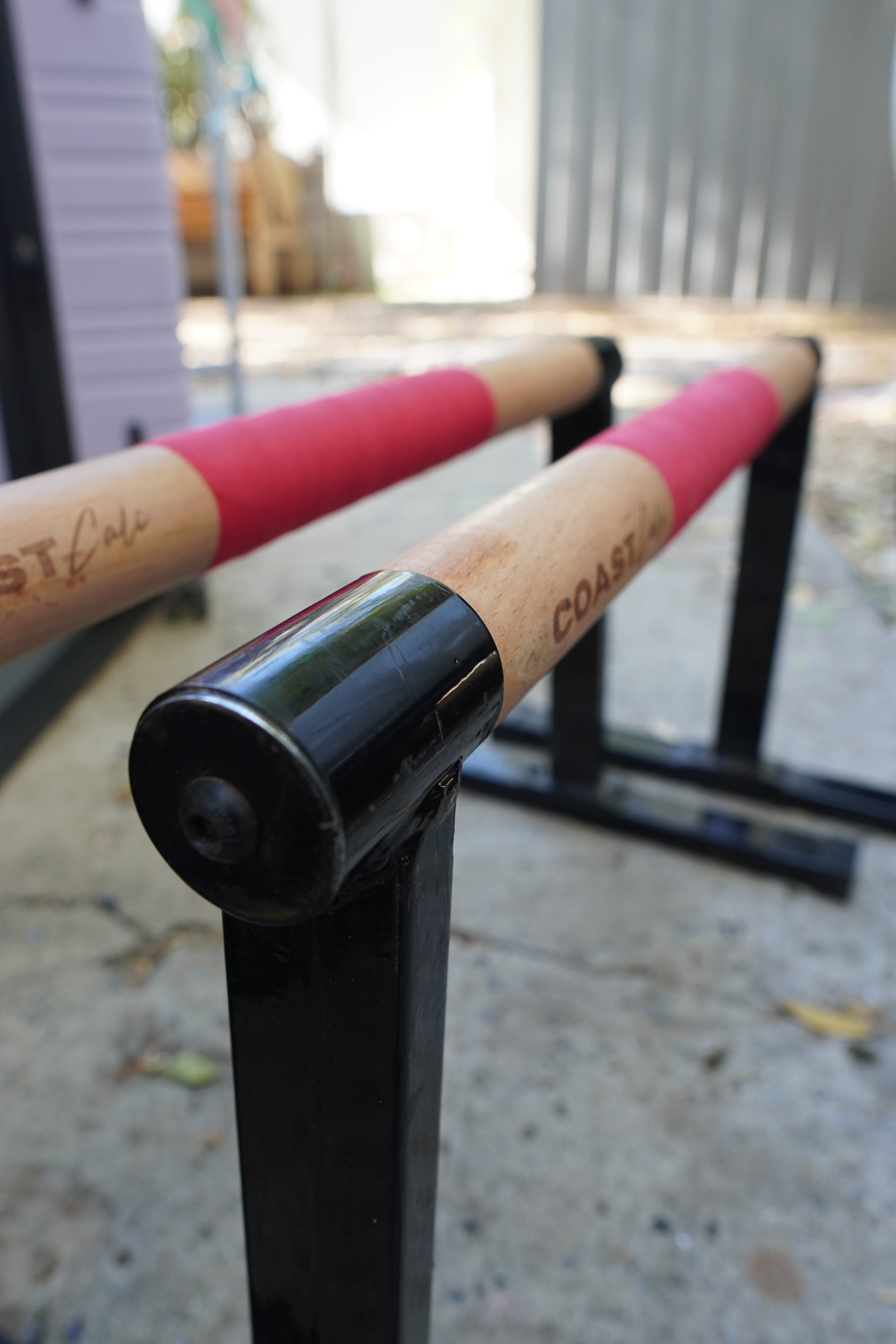 Close up of gymnastics parallettes