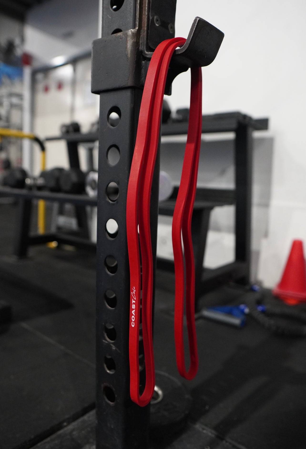 A red gym resistance band